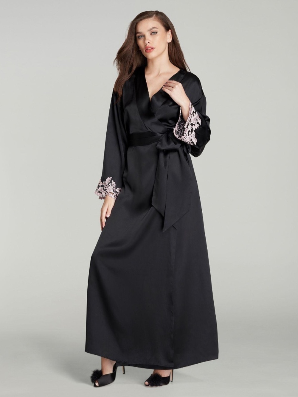 Agent Provocateur Darina Black Pink Silk Long Gown NWT $1,840